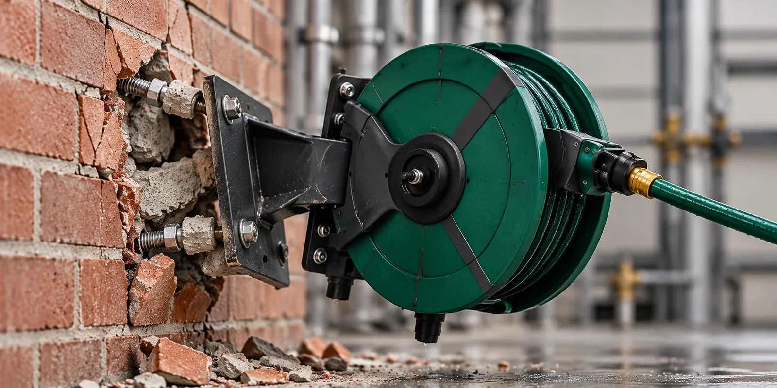 Wall mounting bracket pulled from damaged masonry under load
