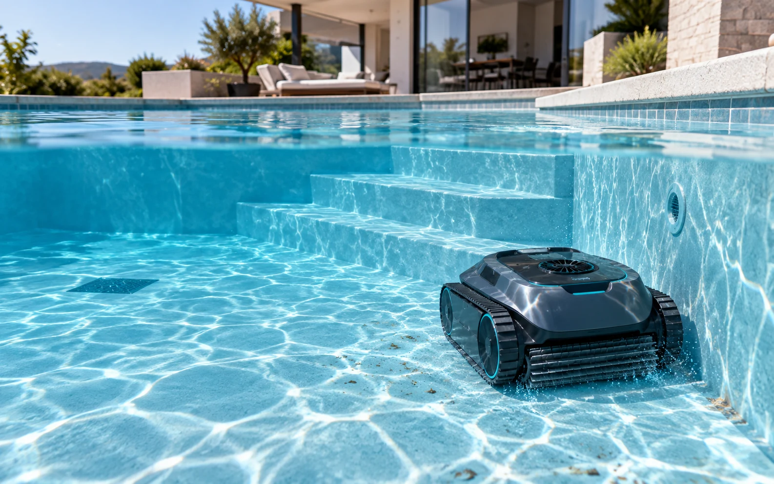 Robotic pool cleaner operating in a residential pool