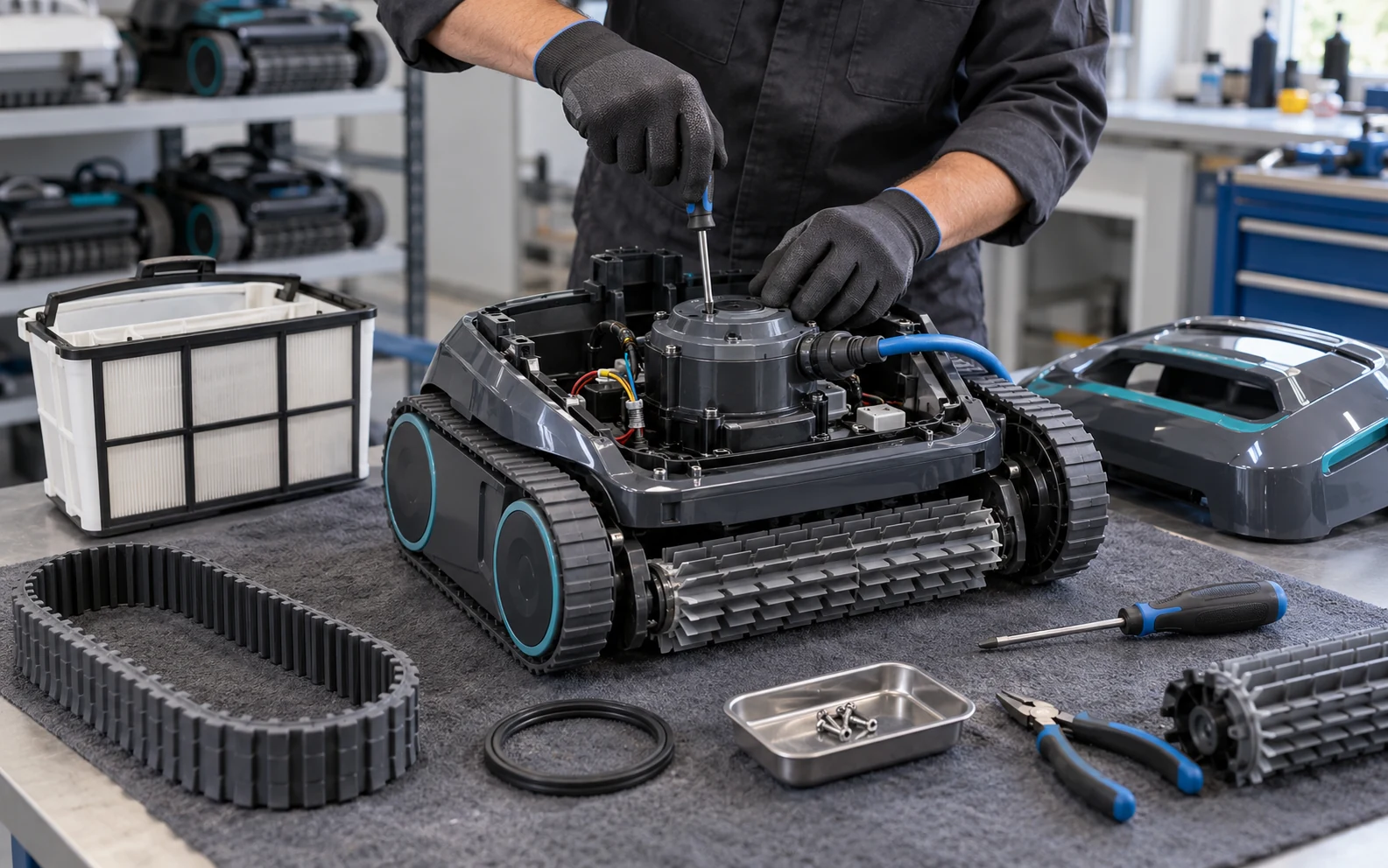 Robotic pool cleaner maintenance and component inspection